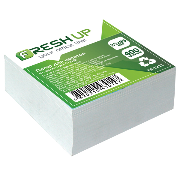 Блок паперу для нотаток 85х85мм 400 арк., не клеєний, Білий Fresh Up